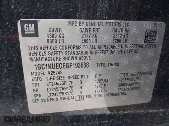 2016 Chevrolet Silverado 2500HD Work Truck с VIN 1GC1KUEG6GF193838, выставлен на аукционе IAAI как лот 41969110 с пробегом 72 392 миль миль и . История ставок и продаж доступна на DreamBid. Изображение 9.