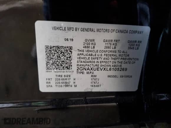 2020 Chevrolet Equinox LT с VIN 2GNAXUEVXL6105269, выставлен на аукционе Copart как лот 81964135 с пробегом 122 400 миль миль и На запчасти • Non repairable. История ставок и продаж доступна на DreamBid. Изображение 12.