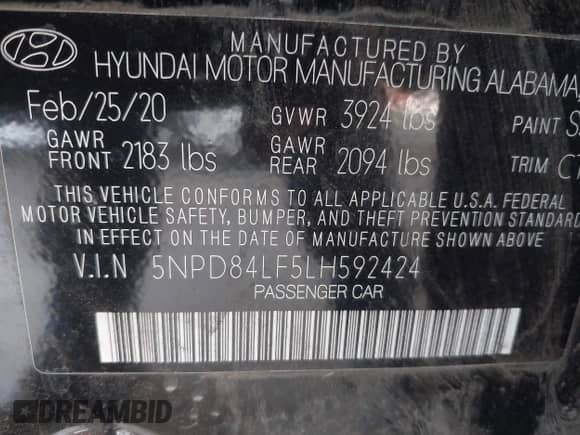 2020 Hyundai Elantra SEL with VIN 5NPD84LF5LH592424, listed as a IAAI auction lot 42431229 with 44,411 mi miles and . Bid and sale history available at DreamBid. Image 9.