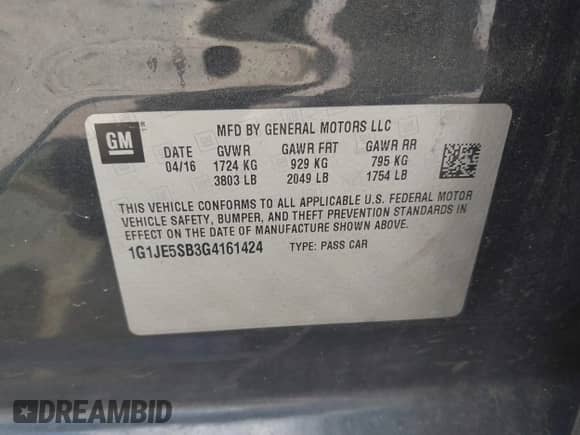 2016 Chevrolet Sonic LTZ с VIN 1G1JE5SB3G4161424, выставлен на аукционе IAAI как лот 42155022 с пробегом 115 855 миль миль и . История ставок и продаж доступна на DreamBid. Изображение 9.