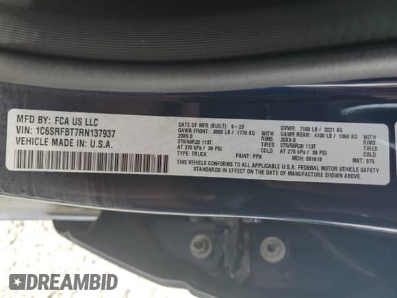 2024 Ram 1500 Big Horn with VIN 1C6SRFBT7RN137937, listed as a Copart auction lot 68356584 with 370 mi miles and Salvage title. Bid and sale history available at DreamBid. Image 12.