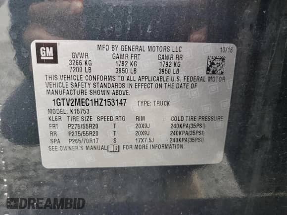 2017 GMC Sierra 1500 SLE с VIN 1GTV2MEC1HZ153147, выставлен на аукционе Copart как лот 47489935 с пробегом 74 327 миль миль и Списание • Salvage title. История ставок и продаж доступна на DreamBid. Изображение 12.