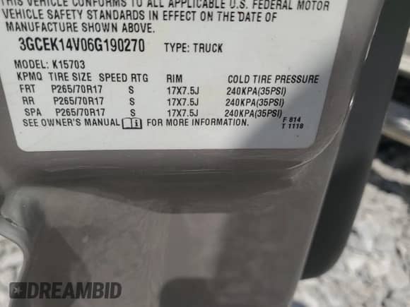 2006 Chevrolet Silverado 1500 Work Truck с VIN 3GCEK14V06G190270, выставлен на аукционе Copart как лот 69216335 с пробегом 110 347 миль миль и Списание • Salvage title. История ставок и продаж доступна на DreamBid. Изображение 12.