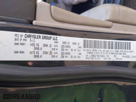 2011 Jeep Grand Cherokee Overland Summit with VIN 1J4RR6GT7BC728944, listed as a IAAI auction lot 43278747 with 193,581 mi miles and . Bid and sale history available at DreamBid. Image 9.