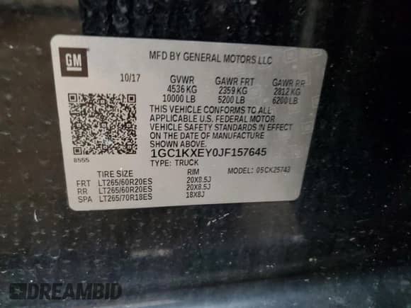 2018 Chevrolet Silverado 2500HD High Country с VIN 1GC1KXEY0JF157645, выставлен на аукционе Copart как лот 68149185 с пробегом 124 791 миль миль и Списание • Salvage title. История ставок и продаж доступна на DreamBid. Изображение 13.