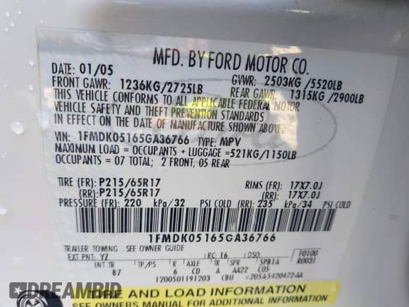 2005 Ford Freestyle SEL с VIN 1FMDK05165GA36766, выставлен на аукционе IAAI как лот 41982502 с пробегом 143 261 миль миль и . История ставок и продаж доступна на DreamBid. Изображение 9.