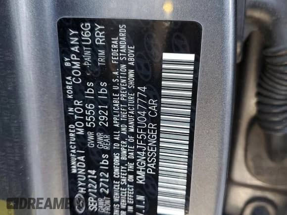2015 Hyundai Genesis 5.0L с VIN KMHGN4JF5FU047774, выставлен на аукционе Copart как лот 54843485 с пробегом 163 601 миль миль и Чистый • Clean title. История ставок и продаж доступна на DreamBid. Изображение 12.