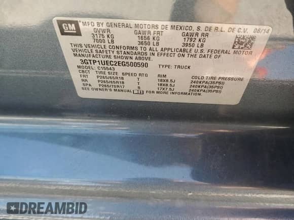 2014 GMC Sierra 1500 SLE with VIN 3GTP1UEC2EG500590, listed as a Copart auction lot 82390415 with Not provided miles and Salvage title. Bid and sale history available at DreamBid. Image 12.