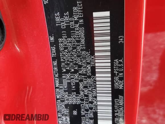 2010 Toyota Tundra с VIN 5TFDW5F18AX117752, выставлен на аукционе Copart как лот 90727695 с пробегом 149 857 миль миль и Чистый • Clean title. История ставок и продаж доступна на DreamBid. Изображение 12.