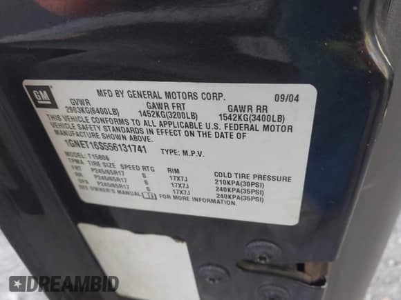 2005 Chevrolet TrailBlazer LT с VIN 1GNET16S556131741, выставлен на аукционе IAAI как лот 43434232 с пробегом 206 428 миль миль и . История ставок и продаж доступна на DreamBid. Изображение 9.