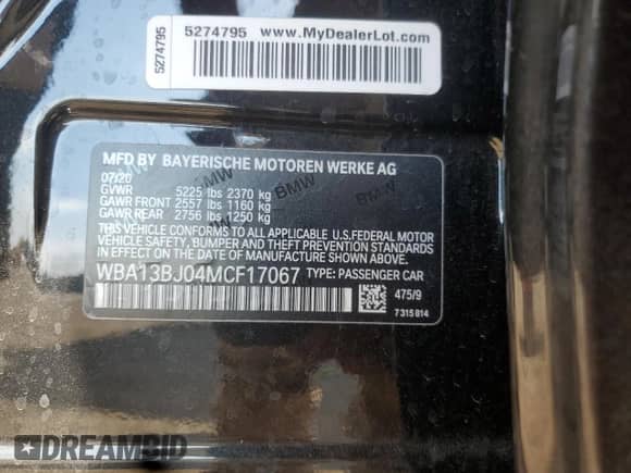 2021 BMW 5 Series 530i xDrive with VIN WBA13BJ04MCF17067, listed as a Copart auction lot 85131925 with 58,968 mi miles and Salvage title. Bid and sale history available at DreamBid. Image 13.