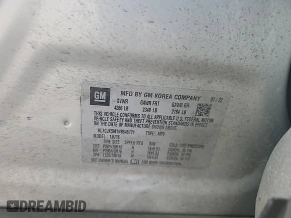 2022 Chevrolet Trax LS с VIN KL7CJKSM1NB545171, выставлен на аукционе Copart как лот 65132155 с пробегом 90 985 миль миль и Списание • Salvage title. История ставок и продаж доступна на DreamBid. Изображение 13.