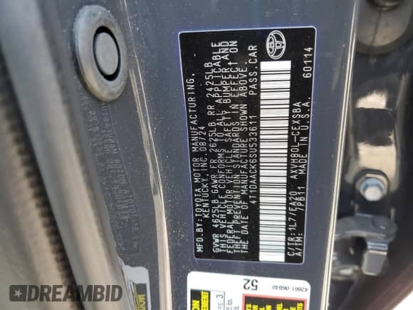 2025 Toyota Camry LE with VIN 4T1DAACK6SU533611, listed as a Copart auction lot 59768395 with 23,261 mi miles and Salvage title. Bid and sale history available at DreamBid. Image 13.