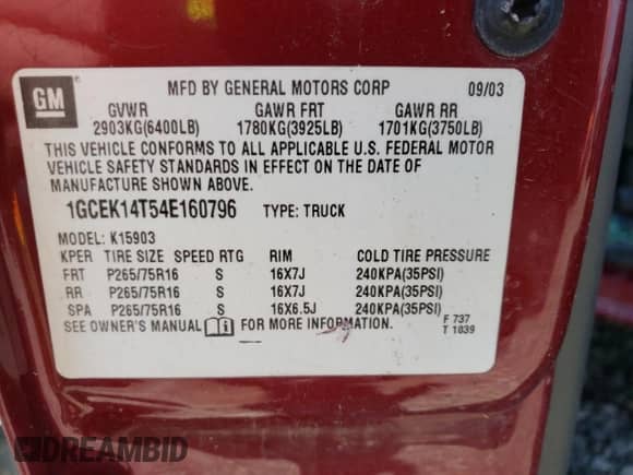 2004 Chevrolet Silverado 1500 LS с VIN 1GCEK14T54E160796, выставлен на аукционе Copart как лот 52707275 с пробегом 132 605 миль миль и На запчасти • Non repairable. История ставок и продаж доступна на DreamBid. Изображение 12.