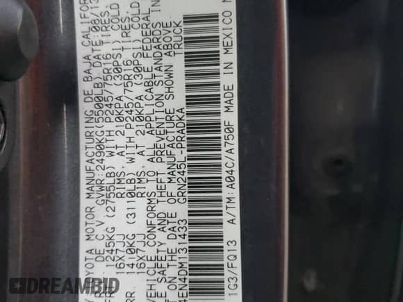 2013 Toyota Tacoma с VIN 3TMLU4EN4DM131433, выставлен на аукционе Copart как лот 85946955 с пробегом 119 482 миль миль и Списание • Salvage title. История ставок и продаж доступна на DreamBid. Изображение 12.