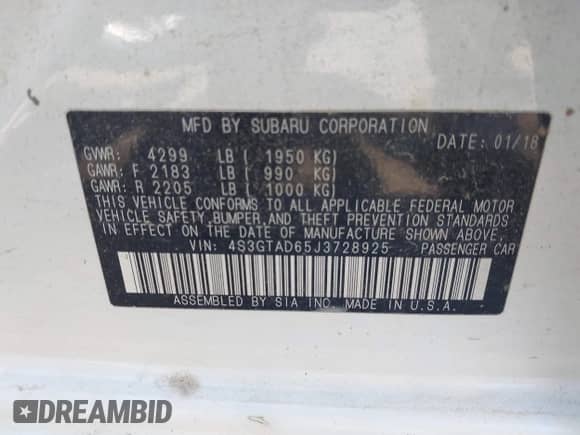 2018 Subaru Impreza Premium with VIN 4S3GTAD65J3728925, listed as a IAAI auction lot 42812264 with 118,381 mi miles and . Bid and sale history available at DreamBid. Image 9.