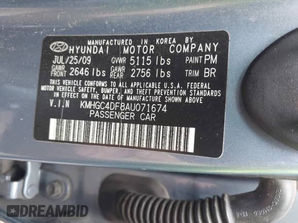 2010 Hyundai Genesis with VIN KMHGC4DF8AU071674, listed as a IAAI auction lot 42468087 with 235,290 mi miles and . Bid and sale history available at DreamBid. Image 9.