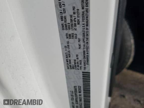 2023 Ram ProMaster Cargo z VIN 3C6MRVJG9PE554470, wystawiony jako Copart lot #44228715 z przebiegiem Nie podano mil oraz Szkoda całkowita • Salvage title. Historia ofert i sprzedaży dostępna na DreamBid. Obrazek 12.