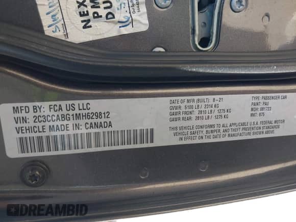 2021 Chrysler 300 S with VIN 2C3CCABG1MH629812, listed as a IAAI auction lot 42272423 with 77,816 mi miles and . Bid and sale history available at DreamBid. Image 9.