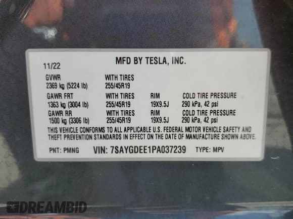 2023 Tesla Model Y Long Range with VIN 7SAYGDEE1PA037239, listed as a Copart auction lot 70478034 with Not provided miles and Salvage title. Bid and sale history available at DreamBid. Image 13.