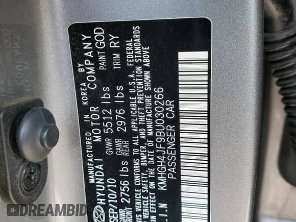 2011 Hyundai Equus Signature with VIN KMHGH4JF9BU030266, listed as a Copart auction lot 55897735 with 225,585 mi miles and Clean title. Bid and sale history available at DreamBid. Image 12.