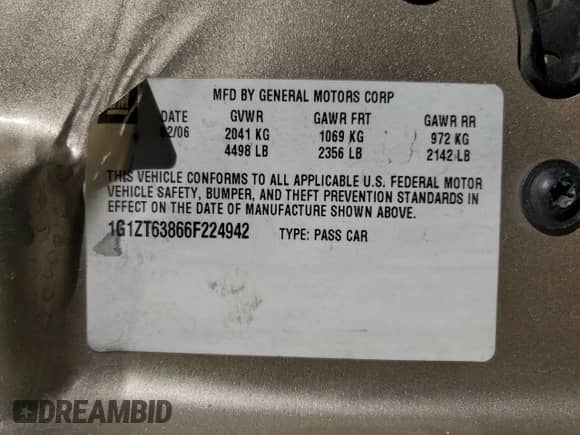 2006 Chevrolet Malibu Maxx LT z VIN 1G1ZT63866F224942, wystawiony jako Copart lot #72499534 z przebiegiem Nie podano mil oraz Szkoda całkowita • Salvage title. Historia ofert i sprzedaży dostępna na DreamBid. Obrazek 13.