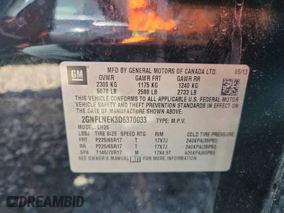 2013 Chevrolet Equinox LT z VIN 2GNFLNEK3D6370033, wystawiony jako Copart lot #81695735 z przebiegiem 164 824 mil mil oraz Szkoda całkowita • Salvage title. Historia ofert i sprzedaży dostępna na DreamBid. Obrazek 12.