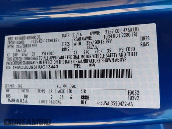 2017 Ford Escape Titanium с VIN 1FMCU0J93HUC13443, выставлен на аукционе IAAI как лот 43241424 с пробегом 27 375 миль миль и . История ставок и продаж доступна на DreamBid. Изображение 9.