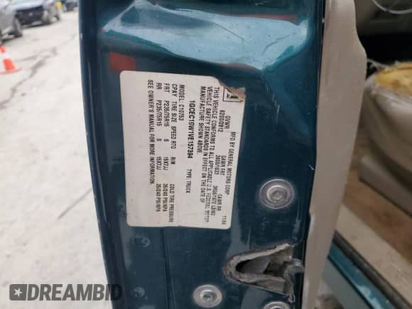 1997 Chevrolet Silverado 1500 with VIN 1GCEC19W1VE157394, listed as a Copart auction lot 44196375 with 232,327 mi miles and Salvage title. Bid and sale history available at DreamBid. Image 14.