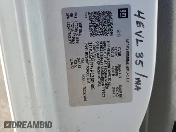 2023 Chevrolet Express Passenger LS с VIN 1GAZGNFP7P1260008, выставлен на аукционе Copart как лот 86867665 с пробегом 24 477 миль миль и Чистый • Clean title. История ставок и продаж доступна на DreamBid. Изображение 13.