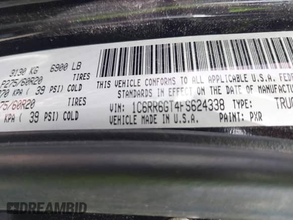 2015 Ram 1500 Big Horn with VIN 1C6RR6GT4FS624338, listed as a IAAI auction lot 42408000 with 208,552 mi miles and . Bid and sale history available at DreamBid. Image 9.