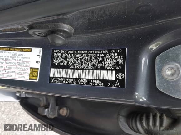 2012 Toyota Prius Advanced with VIN JTDKN3DP3C3024119, listed as a IAAI auction lot 42913063 with 139,788 mi miles and . Bid and sale history available at DreamBid. Image 9.