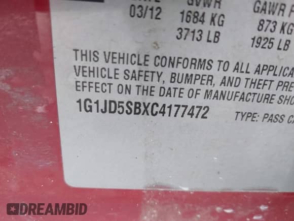 2012 Chevrolet Sonic LT z VIN 1G1JD5SBXC4177472, wystawiony jako IAAI lot #42549568 z przebiegiem 289 323 mil mil oraz . Historia ofert i sprzedaży dostępna na DreamBid. Obrazek 9.