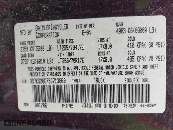 2005 Dodge 2500 SLT z VIN 3D7KS28C75G713869, wystawiony jako IAAI lot #42621360 z przebiegiem 263 247 mil mil oraz . Historia ofert i sprzedaży dostępna na DreamBid. Obrazek 9.