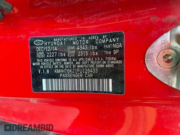 2015 Hyundai Genesis Coupe 3.8L Base z VIN KMHHT6KJ1FU126433, wystawiony jako Copart lot #66755605 z przebiegiem 135 587 mil mil oraz Czysty tytuł • Clean title. Historia ofert i sprzedaży dostępna na DreamBid. Obrazek 10.