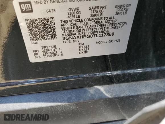 2026 Chevrolet Equinox FWD LT с VIN 3GNAXHEG0TL117869, выставлен на аукционе Copart как лот 67934825 с пробегом 3 070 миль миль и На запчасти • Non repairable. История ставок и продаж доступна на DreamBid. Изображение 12.