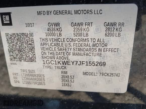2018 Chevrolet Silverado 2500HD LTZ с VIN 1GC1KWEY7JF155269, выставлен на аукционе IAAI как лот 42770351 с пробегом 71 396 миль миль и . История ставок и продаж доступна на DreamBid. Изображение 9.