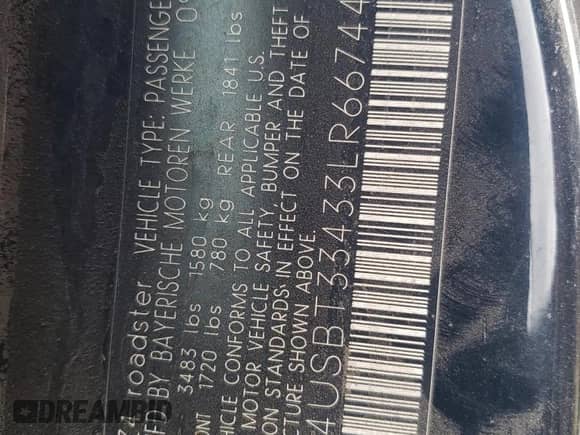 2003 BMW Z4 2.5i with VIN 4USBT33433LR66744, listed as a Copart auction lot 68010245 with 159,501 mi miles and Salvage title. Bid and sale history available at DreamBid. Image 12.