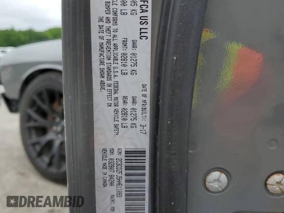 2017 Dodge Challenger 392 Hemi Scat Pack Shaker with VIN 2C3CDZFJ5HH611093, listed as a Copart auction lot 54777195 with 63,612 mi miles and Salvage title. Bid and sale history available at DreamBid. Image 13.