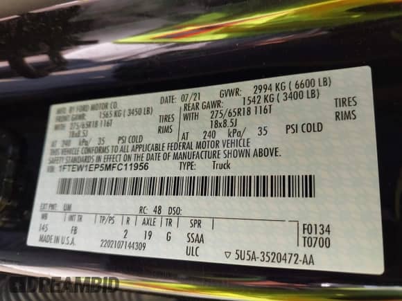 2021 Ford F-150 XL с VIN 1FTEW1EP5MFC11956, выставлен на аукционе IAAI как лот 42860728 с пробегом 36 803 миль миль и . История ставок и продаж доступна на DreamBid. Изображение 9.