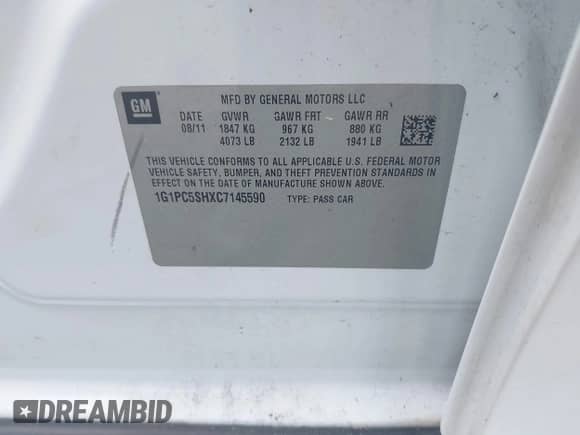 2012 Chevrolet Cruze LS с VIN 1G1PC5SHXC7145590, выставлен на аукционе IAAI как лот 43307890 с пробегом 144 772 миль миль и . История ставок и продаж доступна на DreamBid. Изображение 9.