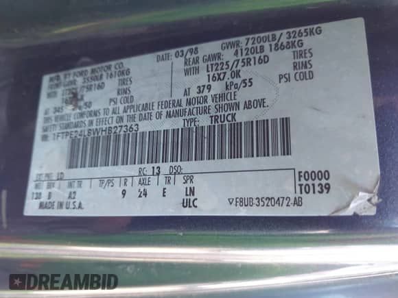 1998 Ford Econoline Cargo с VIN 1FTPE24L8WHB27363, выставлен на аукционе IAAI как лот 43148478 с пробегом 103 806 миль миль и . История ставок и продаж доступна на DreamBid. Изображение 9.