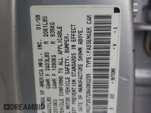 2008 Honda Accord EX with VIN 1HGCP26728A080255, listed as a Copart auction lot 82474215 with 175,047 mi miles and Clean title. Bid and sale history available at DreamBid. Image 12.