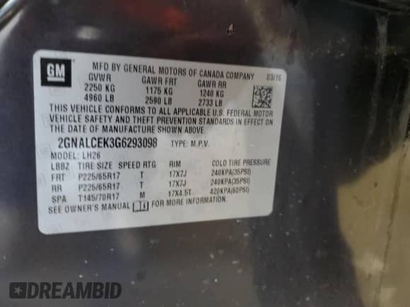 2016 Chevrolet Equinox LT с VIN 2GNALCEK3G6293098, выставлен на аукционе Copart как лот 89706305 с пробегом 126 181 миль миль и Чистый • Clean title. История ставок и продаж доступна на DreamBid. Изображение 13.