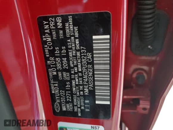 2023 Hyundai Elantra Limited with VIN KMHLP4AG2PU382137, listed as a Copart auction lot 62856145 with 17,088 mi miles and Salvage title. Bid and sale history available at DreamBid. Image 13.