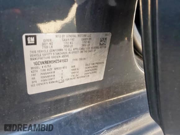 2017 Chevrolet Silverado 1500 LT with VIN 1GCVKREH5HZ341923, listed as a Copart auction lot 66762825 with 141,902 mi miles and Salvage title. Bid and sale history available at DreamBid. Image 12.