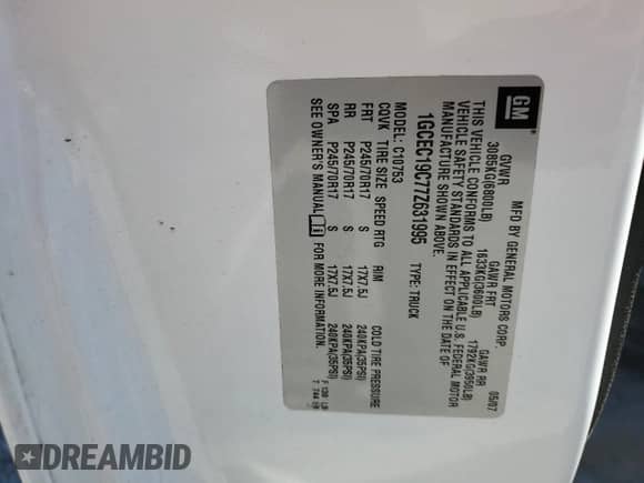 2007 Chevrolet Silverado 1500 1LT с VIN 1GCEC19C77Z631995, выставлен на аукционе Copart как лот 84790625 с пробегом 140 455 миль миль и Списание • Salvage title. История ставок и продаж доступна на DreamBid. Изображение 12.