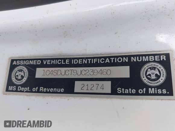 2018 Dodge Durango R/T with VIN 1C4SDJCT9JC239460, listed as a IAAI auction lot 42761453 with 108,927 mi miles and . Bid and sale history available at DreamBid. Image 9.