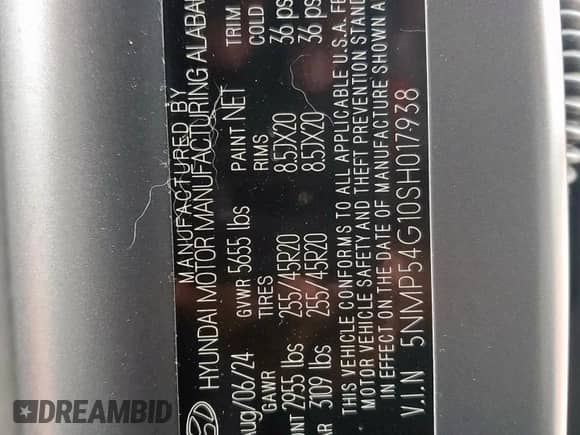 2025 Hyundai Santa Fe Calligraphy с VIN 5NMP54G10SH017938, выставлен на аукционе Copart как лот 63383835 с пробегом 14 962 миль миль и Списание • Salvage title. История ставок и продаж доступна на DreamBid. Изображение 14.