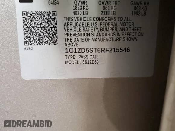 2024 Chevrolet Malibu LT with VIN 1G1ZD5ST6RF215546, listed as a Copart auction lot 86803035 with 36,451 mi miles and Salvage title. Bid and sale history available at DreamBid. Image 12.